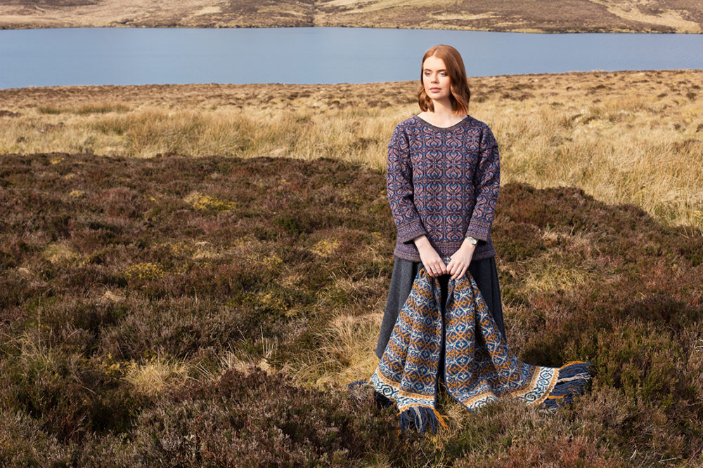 Arabesque hand knitwear design in Winter colourway and Amphora pullover by Jade Starmore from the book A Collector's Item