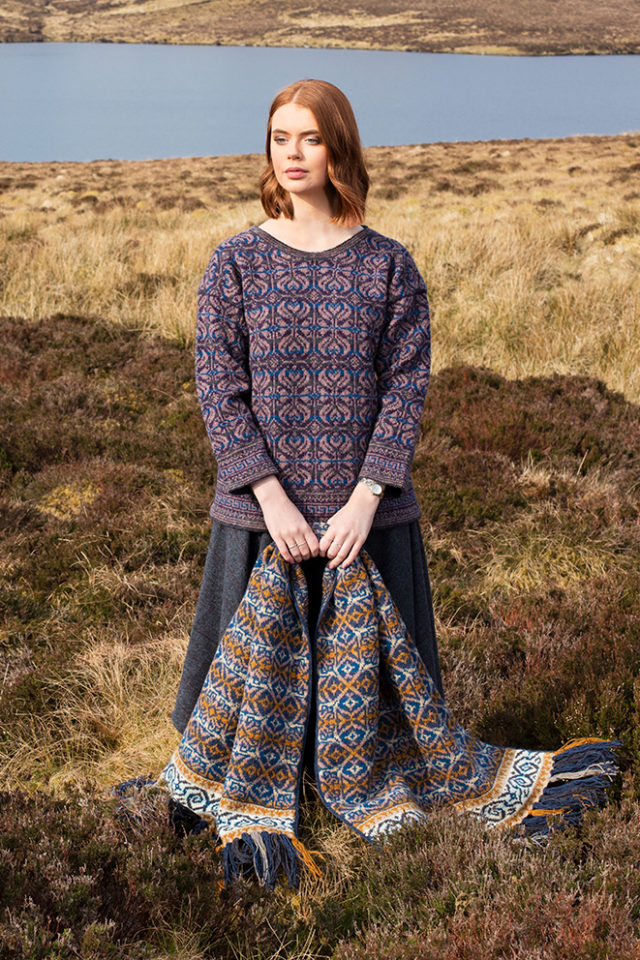Arabesque hand knitwear design in Winter colourway and Amphora pullover by Jade Starmore from the book A Collector's Item