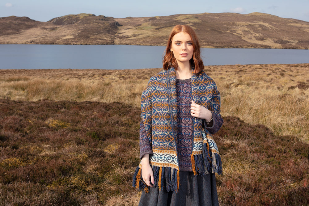 Arabesque hand knitwear design in Winter colourway and Amphora pullover by Jade Starmore from the book A Collector's Item