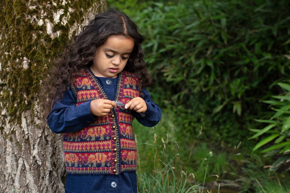 Elephants waistcoat hand knitwear design from the book The Children's Collection by Alice Starmore