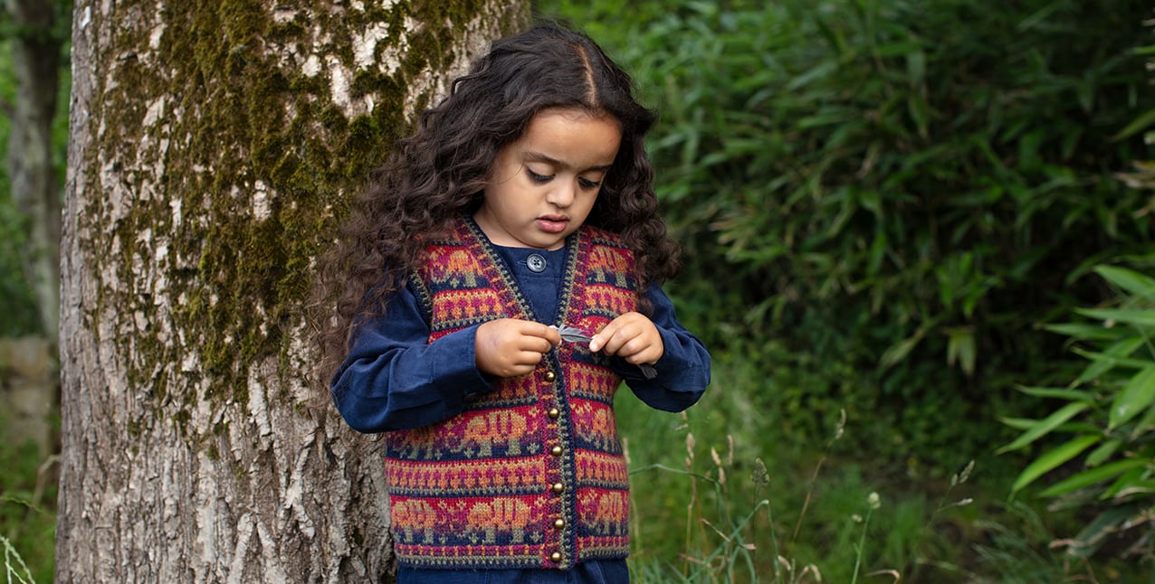 Elephants waistcoat hand knitwear design from the book The Children's Collection by Alice Starmore