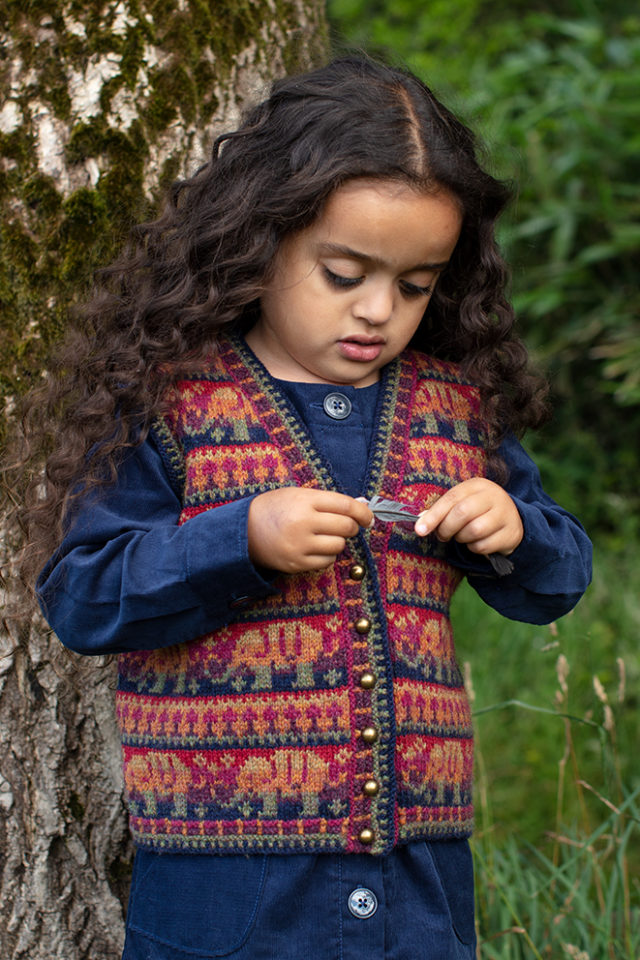 Elephants waistcoat hand knitwear design from the book The Children's Collection by Alice Starmore