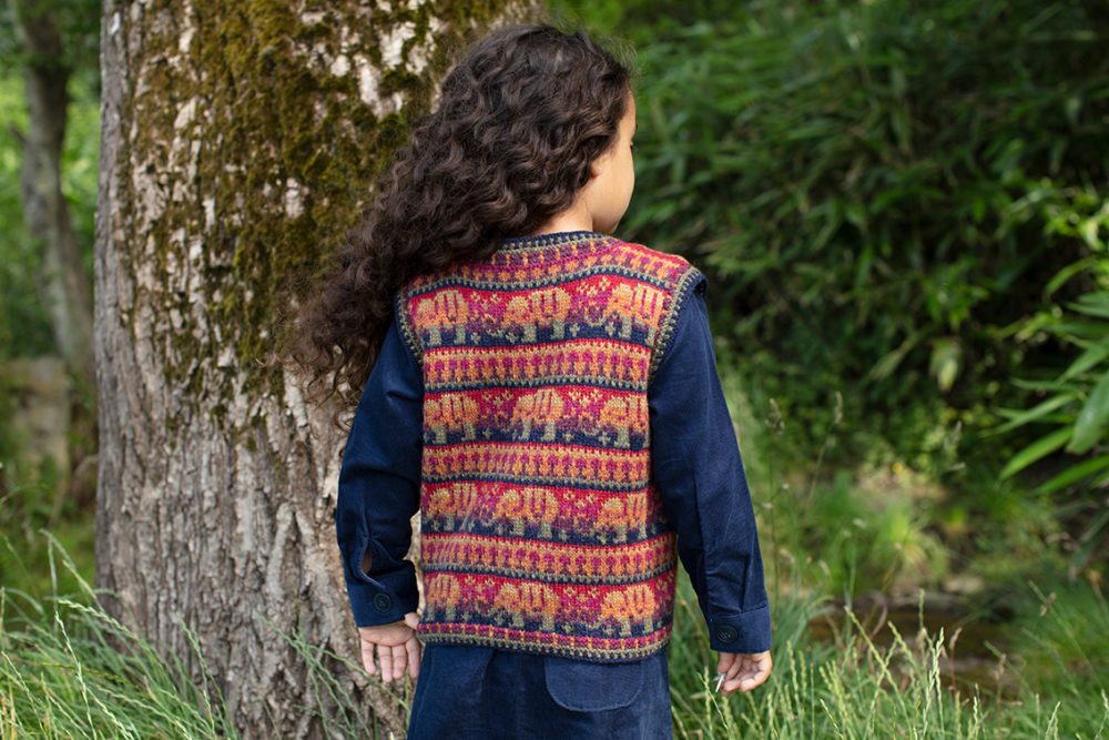 Elephants waistcoat hand knitwear design from the book The Children's Collection by Alice Starmore