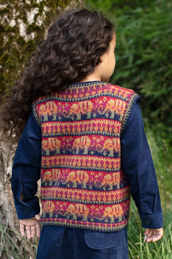 Elephants waistcoat hand knitwear design from the book The Children's Collection by Alice Starmore