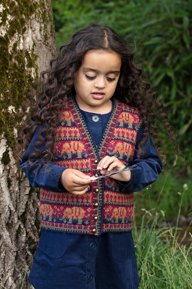 Elephants waistcoat hand knitwear design from the book The Children's Collection by Alice Starmore