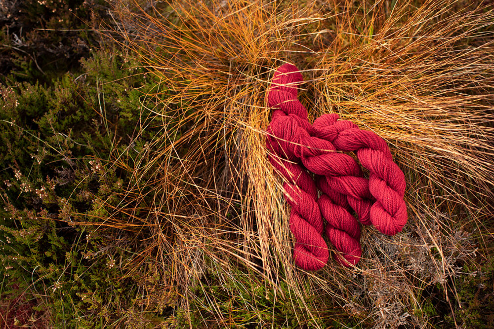 Alice Starmore 2 Ply Hebridean hand knitting yarn in Red Rattle