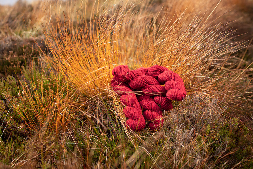 Alice Starmore 2 Ply Hebridean hand knitting yarn in Red Rattle