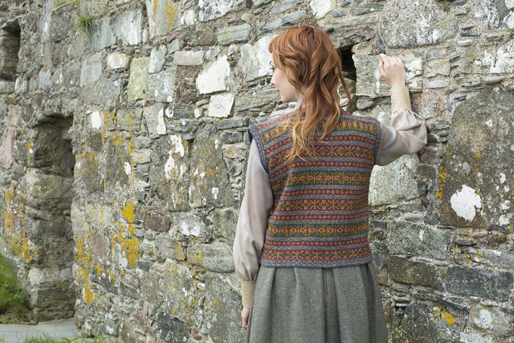 Roscalie Vest Patterncard Kit by Alice Starmore. Stranded hand knitwear design.