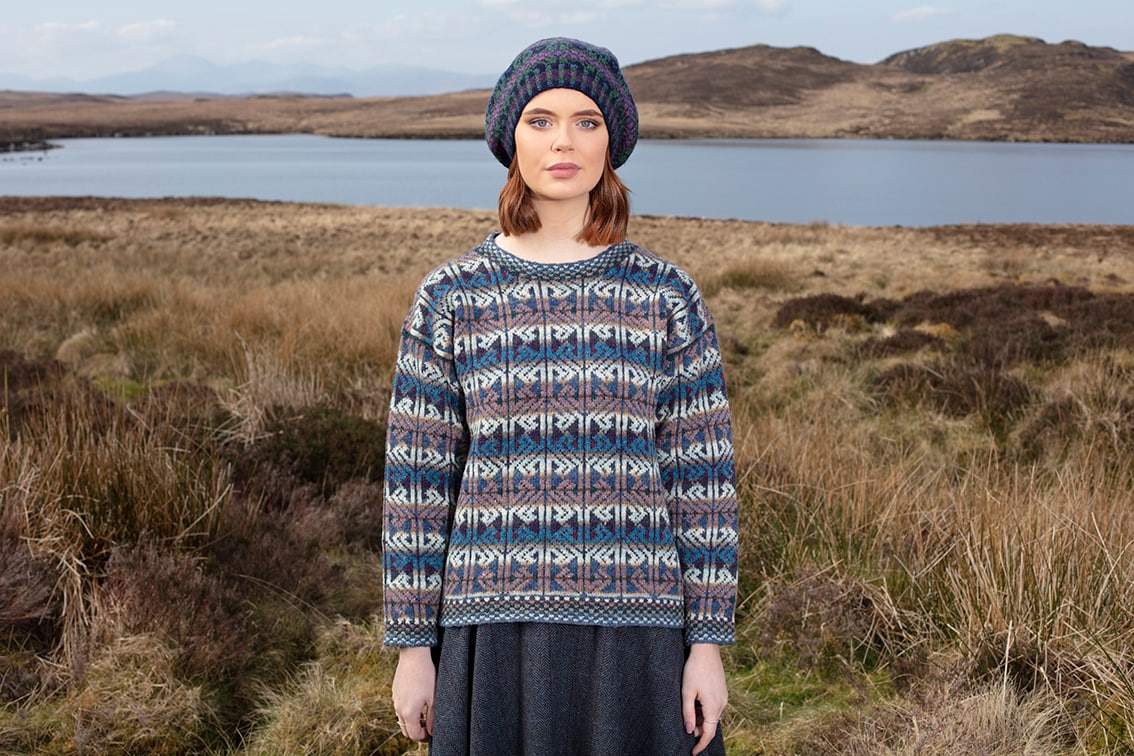 Alba patterncard knitwear design by Alice Starmore in pure wool Hebridean 2 Ply hand knitting yarn