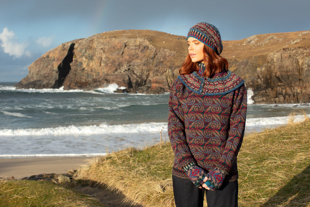 Donegal and Marina Hat Set patterncard knitwear designs by Alice Starmore in pure wool Hebridean 2 Ply hand knitting yarn