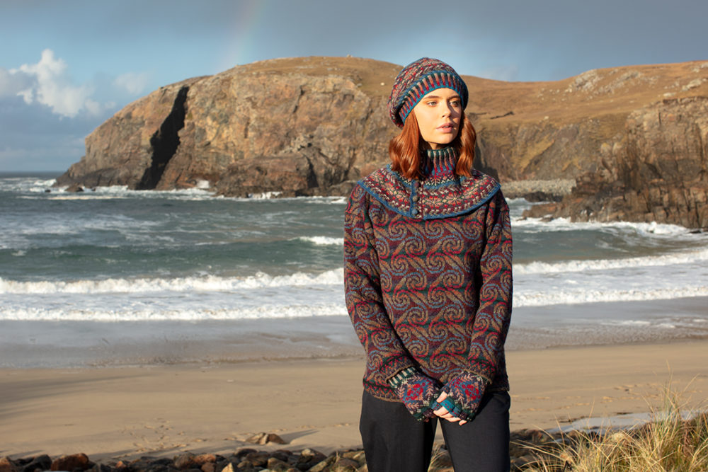 Donegal and Marina Hat Set patterncard knitwear designs by Alice Starmore in pure wool Hebridean 2 Ply hand knitting yarn