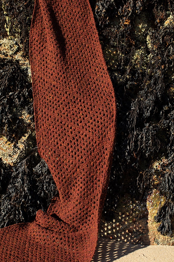 Driftnet Scarf patterncard knitwear design by Alice Starmore in pure wool Hebridean 2 Ply hand knitting yarn