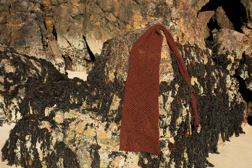 Driftnet Scarf patterncard knitwear design by Alice Starmore in pure wool Hebridean 2 Ply hand knitting yarn