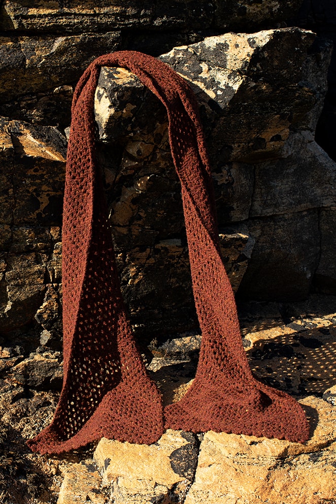 Driftnet Scarf patterncard knitwear design by Alice Starmore in pure wool Hebridean 2 Ply hand knitting yarn
