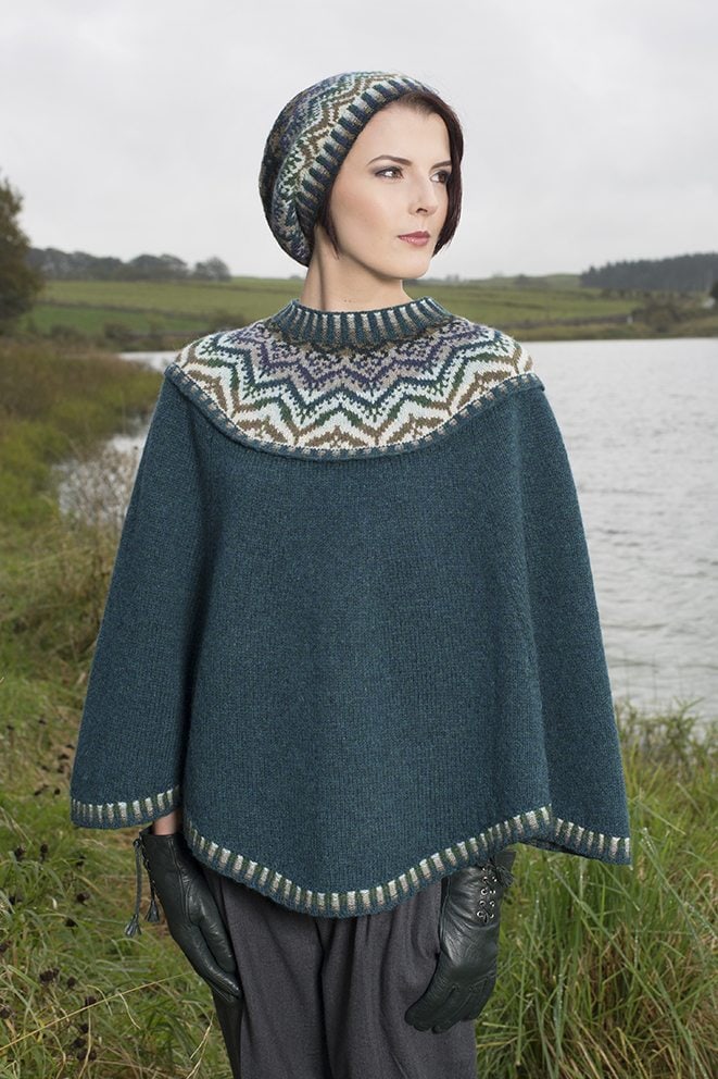Merveille Du Jour poncho and hat patterncard kit by Alice Starmore in Hebridean 2 Ply pure British wool hand knitting yarn