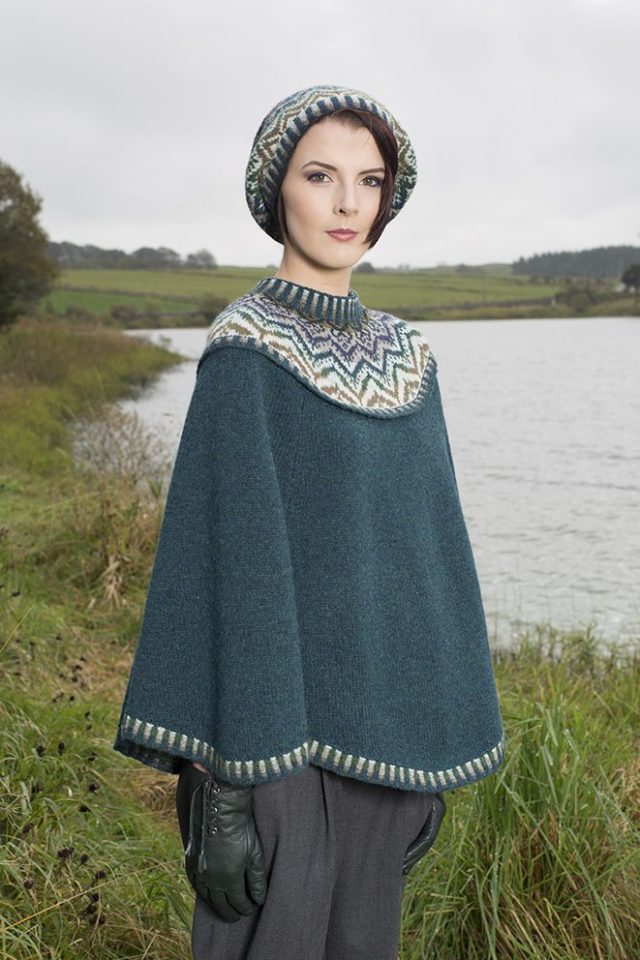 Merveille Du Jour poncho and hat patterncard kit by Alice Starmore in Hebridean 2 Ply pure British wool hand knitting yarn