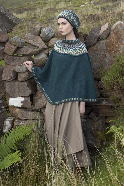 Merveille Du Jour poncho and hat patterncard kit by Alice Starmore in Hebridean 2 Ply pure British wool hand knitting yarn