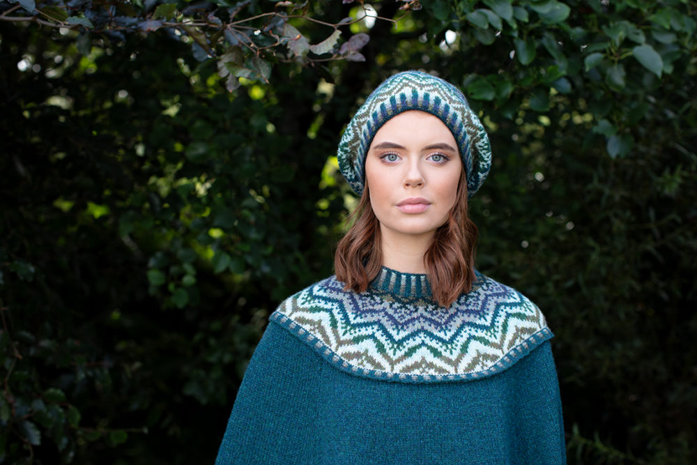 Mervielle Du Jour patterncard knitwear design by Alice Starmore in pure wool Hebridean 2 Ply hand knitting yarn