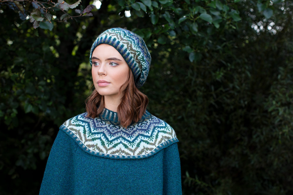 Mervielle Du Jour patterncard knitwear design by Alice Starmore in pure wool Hebridean 2 Ply hand knitting yarn