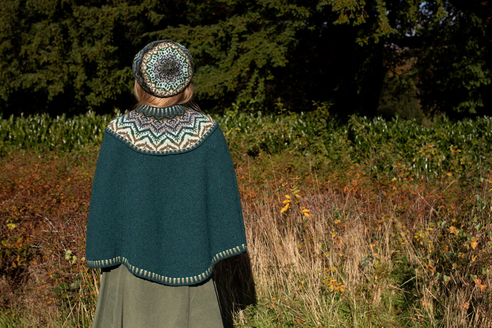 Mervielle Du Jour patterncard knitwear design by Alice Starmore in pure wool Hebridean 2 Ply hand knitting yarn