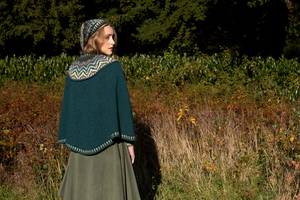 Mervielle Du Jour patterncard knitwear design by Alice Starmore in pure wool Hebridean 2 Ply hand knitting yarn