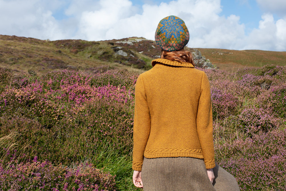 Eightsome Reel and Damselfly Hat Set patterncard knitwear designs by Alice Starmore in pure wool Hebridean 2 & 3 Ply hand knitting yarn