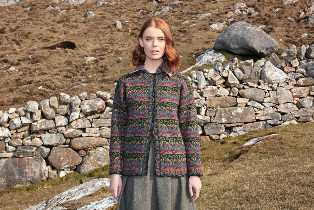 Firebirds patterncard knitwear design by Jade Starmore in pure wool Hebridean 2 Ply hand knitting yarn