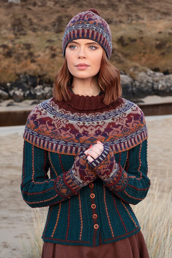 Hawk & Hound patterncard knitwear design by Jade Starmore in pure wool Hebridean 2 Ply hand knitting yarn