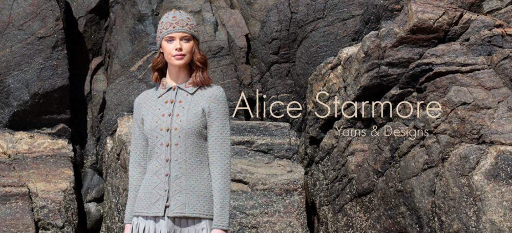 Mountain Hare Hat & Jacket knitwear designs from Glamourie by Alice Starmore in Hebridean 2 Ply hand knitting yarn