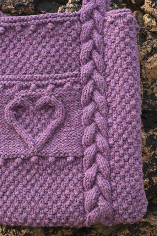 Heart Bag patterncard kit by Alice Starmore in Wild Orchid Hebridean 3 Ply pure British wool hand knitting yarn