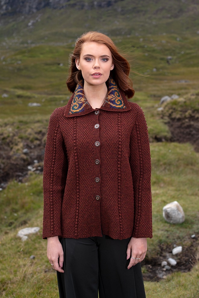 Henrietta patterncard knitwear design by Alice Starmore in pure wool Hebridean 2 Ply hand knitting yarn