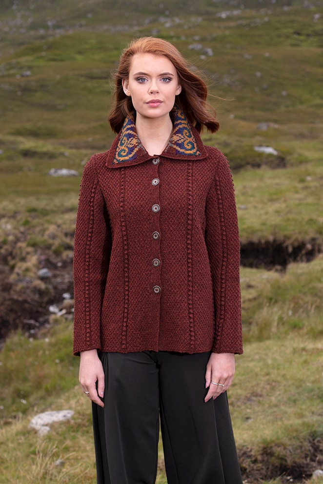 Henrietta patterncard knitwear design by Alice Starmore in pure wool Hebridean 2 Ply hand knitting yarn
