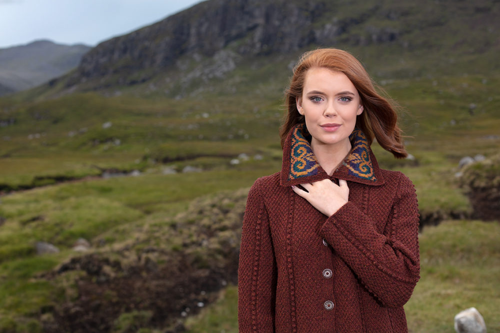 Henrietta patterncard knitwear design by Alice Starmore in pure wool Hebridean 2 Ply hand knitting yarn