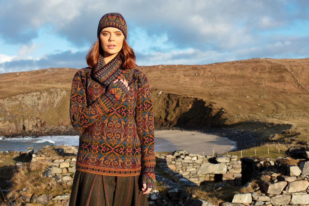 Henry VIII and Oregon Autumn Hat Set patterncard knitwear designs by Alice Starmore in pure wool Hebridean 2 Ply hand knitting yarn