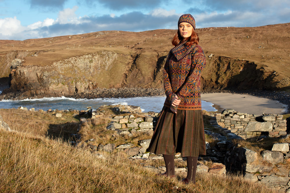 Henry VIII and Oregon Autumn Hat Set patterncard knitwear designs by Alice Starmore in pure wool Hebridean 2 Ply hand knitting yarn