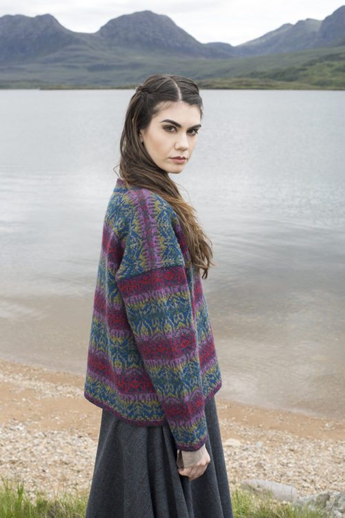 Lalelli cardigan design patterncard kit by Jade Starmore in Hebridean 2 Ply pure British wool hand knitting yarn