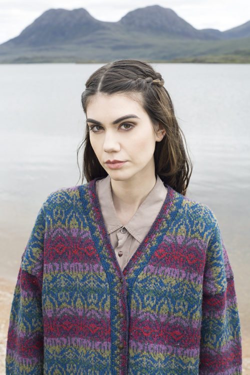 Lalelli cardigan design patterncard kit by Jade Starmore in Hebridean 2 Ply pure British wool hand knitting yarn