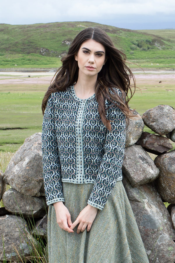 Loch Lomond patterncard knitwear design by Jade Starmore in pure wool Hebridean 2 Ply hand knitting yarn