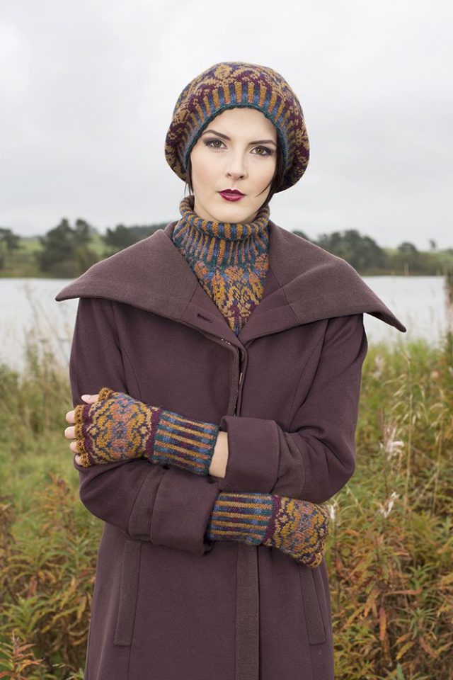 Mary Tudor Hat Set patterncard kit by Alice Starmore in Hebridean 2 Ply pure British wool hand knitting yarn