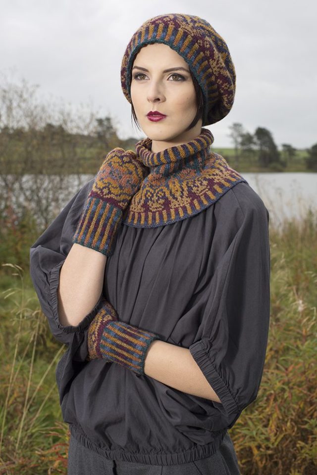 Mary Tudor Hat Set patterncard kit by Alice Starmore in Hebridean 2 Ply pure British wool hand knitting yarn