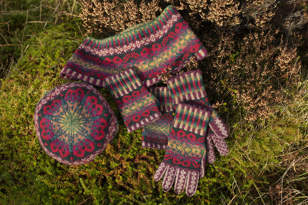 Maud Hat Set patterncard knitwear design by Alice Starmore in pure wool Hebridean 2 Ply hand knitting yarn