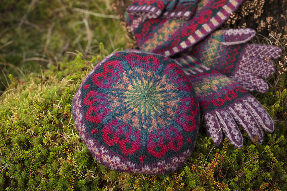 Maud Hat Set patterncard knitwear design by Alice Starmore in pure wool Hebridean 2 Ply hand knitting yarn