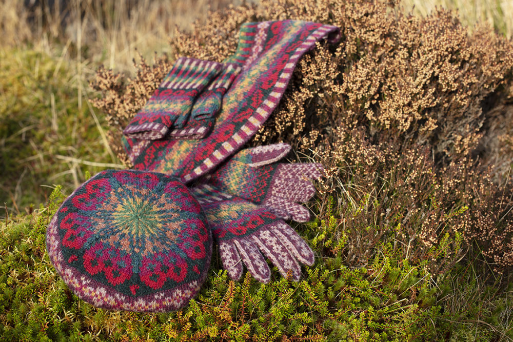 Maud Hat Set patterncard knitwear design by Alice Starmore in pure wool Hebridean 2 Ply hand knitting yarn