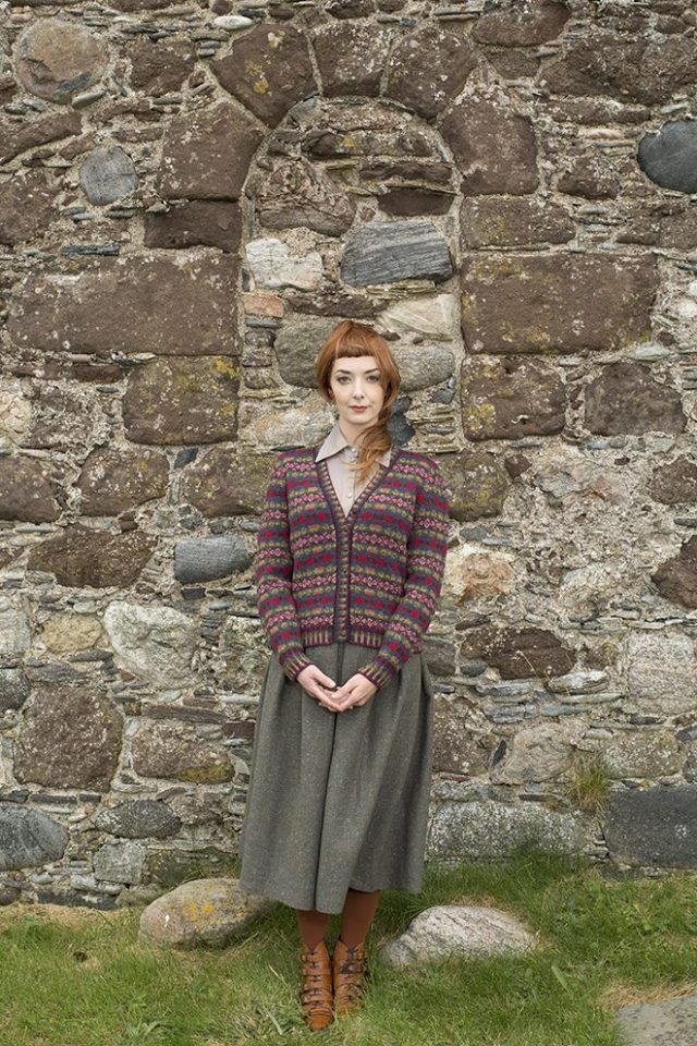 Maud cardigan patterncard kit by Alice Starmore in Hebridean 2 Ply pure British wool hand knitting yarn