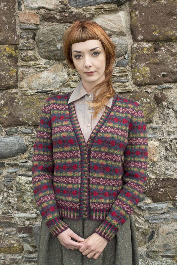 Maud cardigan patterncard kit by Alice Starmore in Hebridean 2 Ply pure British wool hand knitting yarn