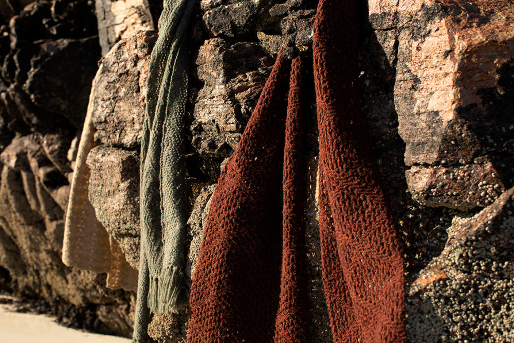 Shoreline Scarves patterncard knitwear designs by Alice Starmore in pure wool Hebridean 2 Ply hand knitting yarn