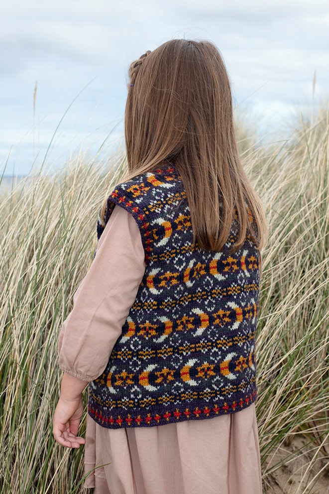 Moon & Stars patterncard knitwear design by Jade Starmore in pure wool Hebridean 2 Ply hand knitting yarn