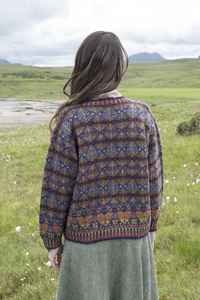 Oregon cardigan design patterncard kit by Alice Starmore in Hebridean 2 Ply pure British wool hand knitting yarn