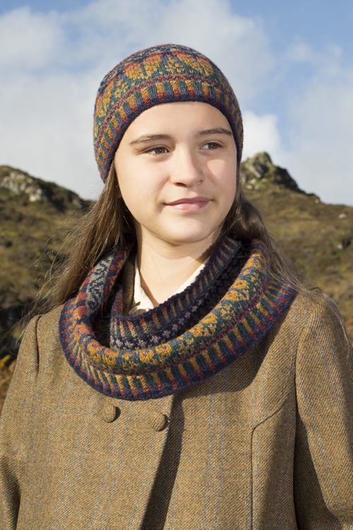 Oregon Hat Set design patterncard kit by Alice Starmore in Hebridean 2 Ply pure British wool hand knitting yarn