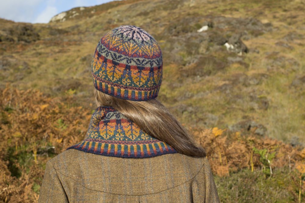 Oregon Hat Set design patterncard kit by Alice Starmore in Hebridean 2 Ply pure British wool hand knitting yarn